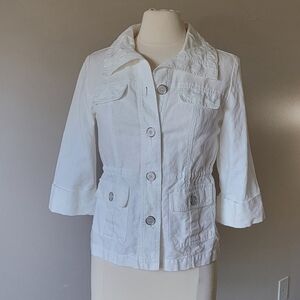 Amber Sun Elegant White Utility Jacket for Women Size S 55%Linen 45% Cotton